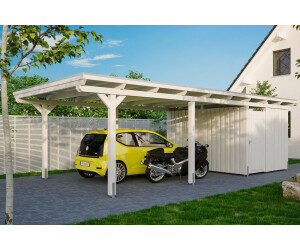 Skan Holz Einzelcarport Emsland 404x846 cm 223 cm Einfahrtshöhe mit Abstellraum versch. Farben weiß