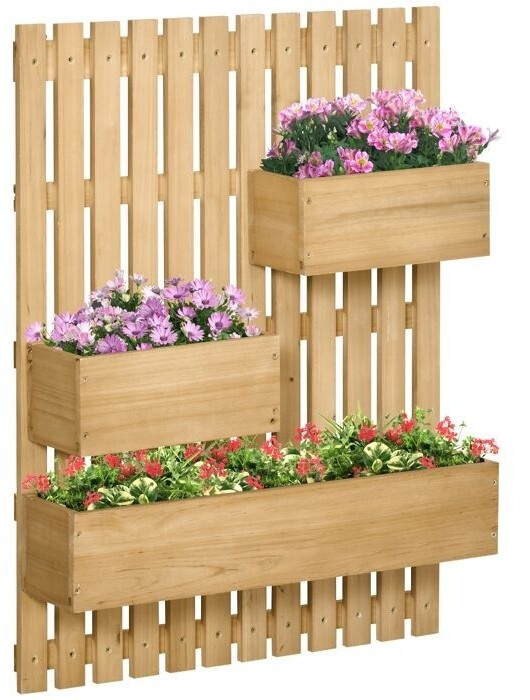 Outsunny Jardinière murale avec treillis 60 x 16 x 80 cm beige