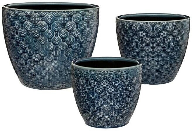Atmosphera Set de 3 pots de fleurs céramique bleu
