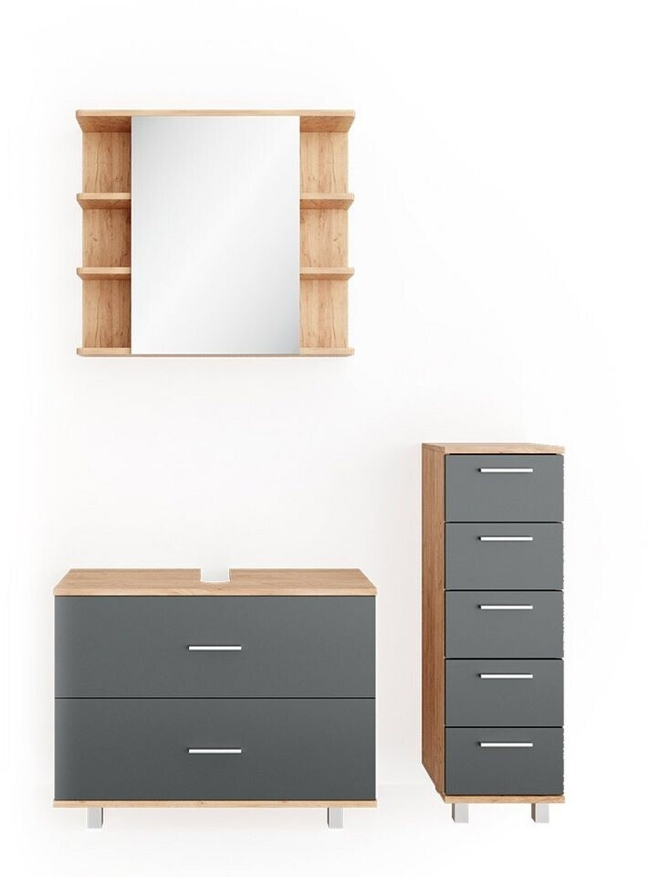 Vicco Badmöbel-Set Ilias 4-teilig - Badezimmerschrank Set In Eiche Rustikal