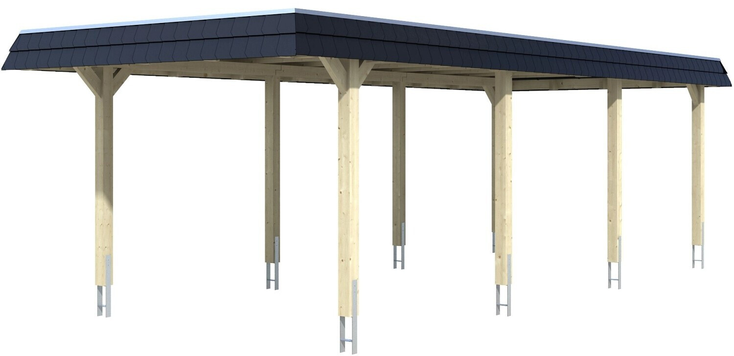 Skan Holz Einzelcarport Wendland schwarze Blende inkl. EPDM Folie Pfostenanker 362 x 870 cm nussbaum