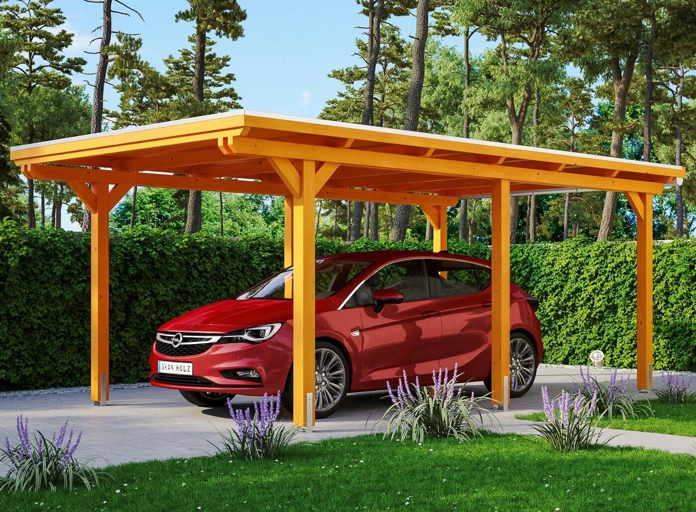 Skan Holz Einzelcarport Emsland inkl. EPDM Folie Pfostenanker 354 x 604 cm eiche hell