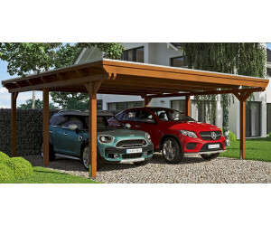 Skan Holz Doppelcarport Emsland inkl. Pfostenanker 613 x 604 cm nussbaum