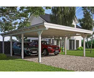 Skan Holz Doppelcarport Emsland inkl. EPDM Folie Pfostenanker 613 x 846 cm weiß