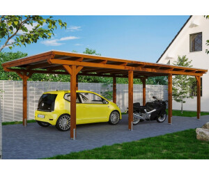 Skan Holz Einzelcarport Emsland inkl. EPDM Folie Pfostenanker 404 x 846 cm nussbaum