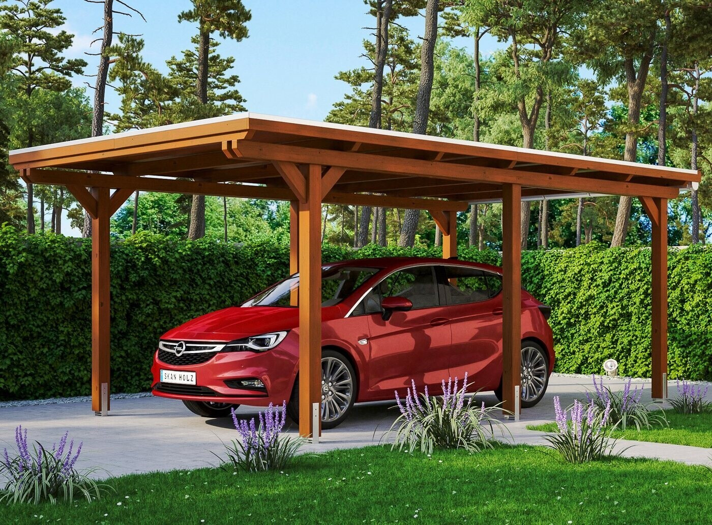 Skan Holz Einzelcarport Emsland inkl. Pfostenanker 354 x 604 cm nussbaum