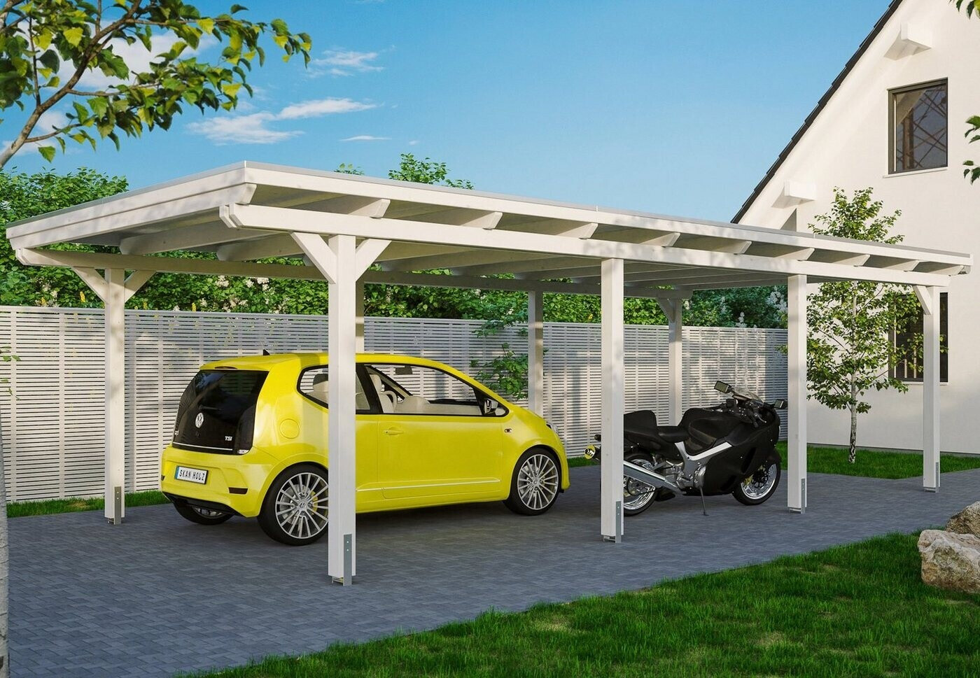 Skan Holz Einzelcarport Emsland inkl. EPDM Folie Pfostenanker 404 x 846 cm weiß