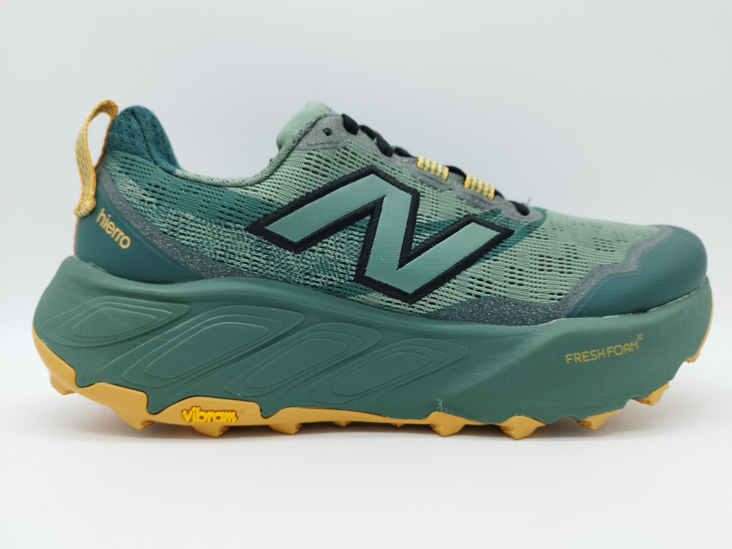 New Balance Fresh Foam X Hierro v9 dark juniper with black and dried apricot
