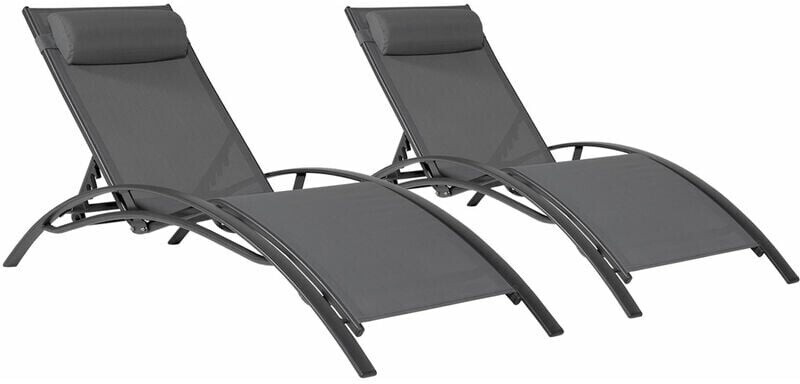 Happy Garden Lot de 2 transats en textilène Galapagos gris / structure anthracite