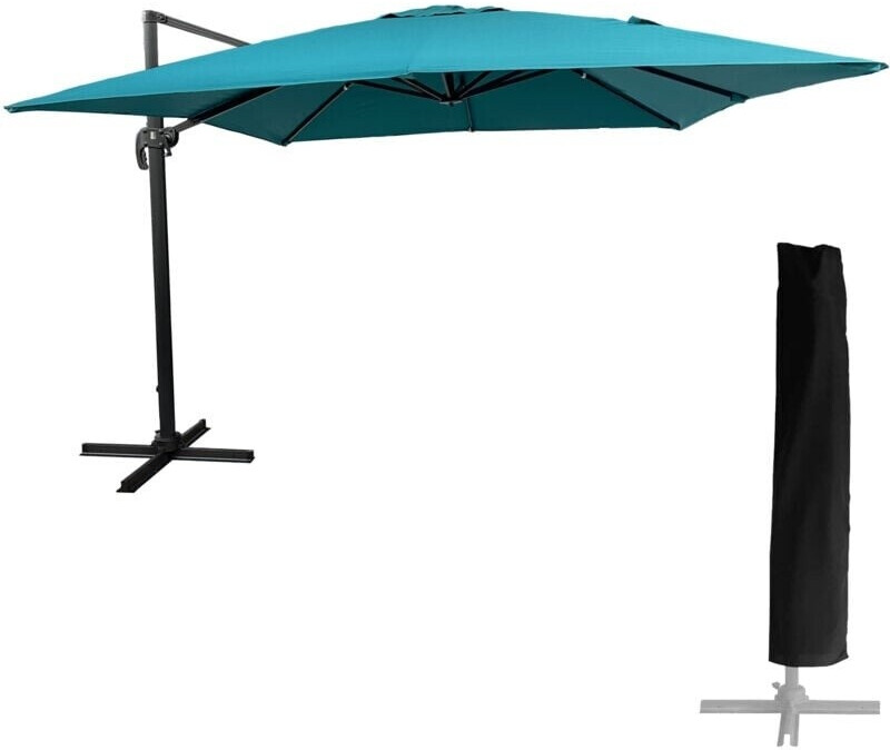 Happy Garden Parasol déporté 3 x 3 m Molokai avec housse de protection bleu