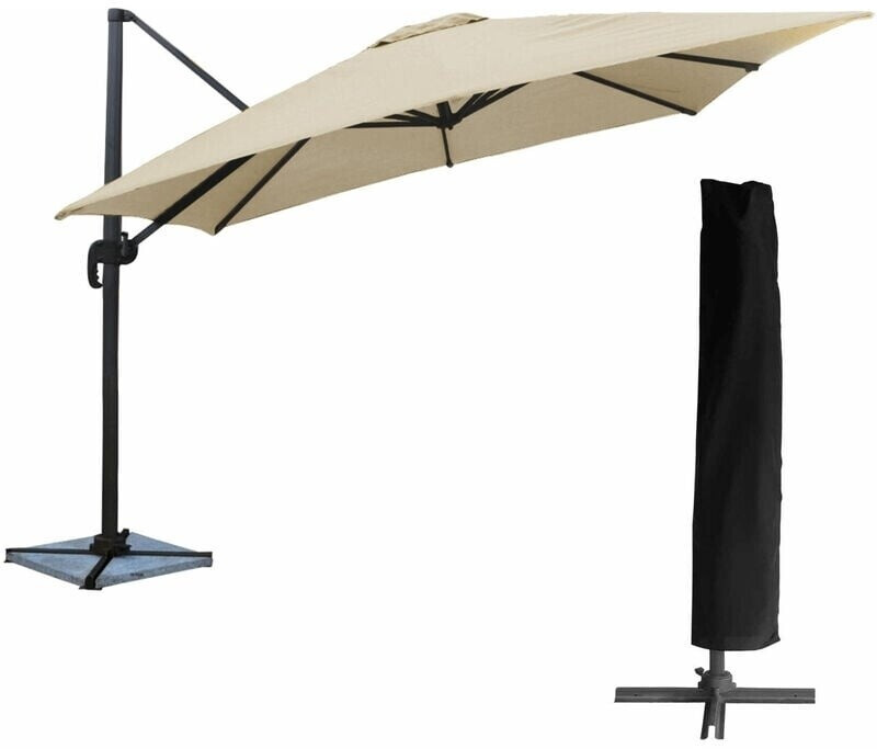 Happy Garden Parasol déporté 3 x 3 m Molokai avec housse de protection beige