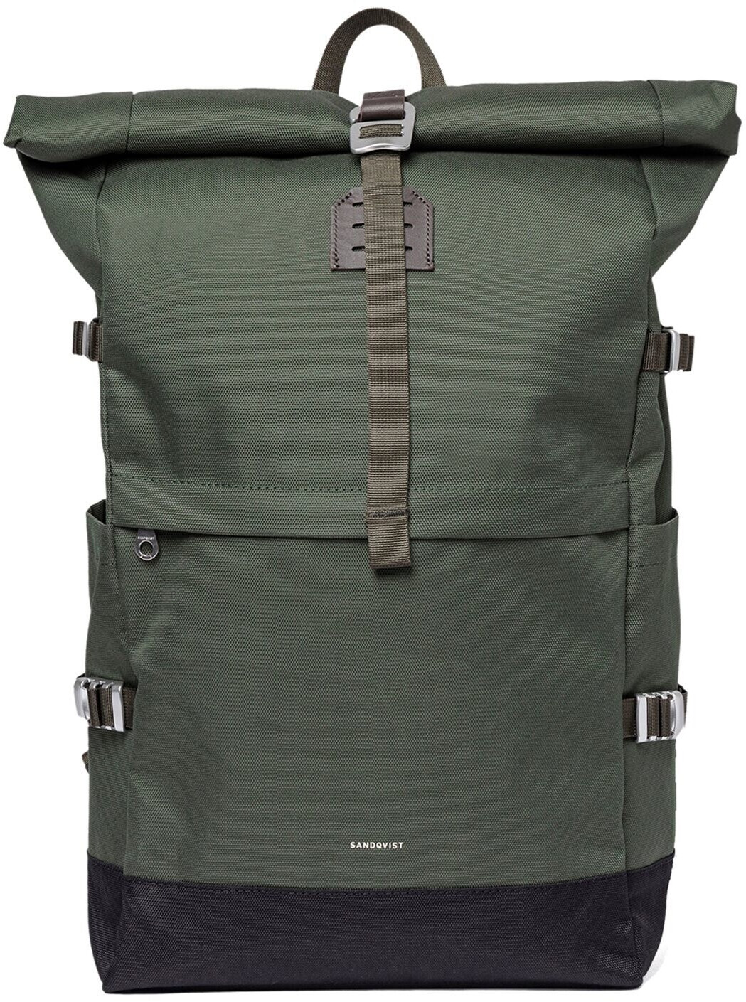 Sandqvist Icon Rolltop Backpack L dawn green with dark brown leather