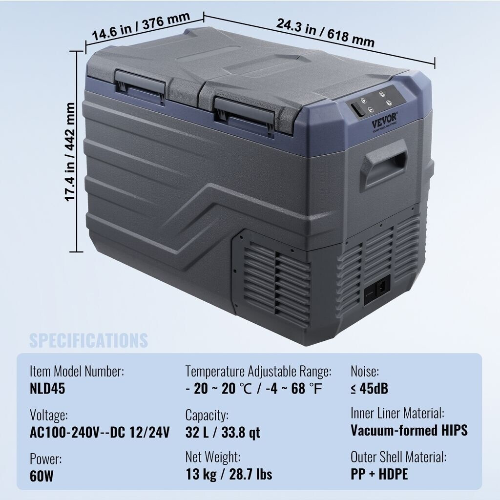 VEVOR Car Refrigerator Freezer Compartment 32L