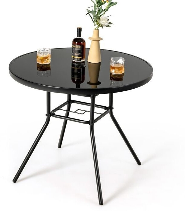 Costway Table de jardin ronde 86 cm métal verre