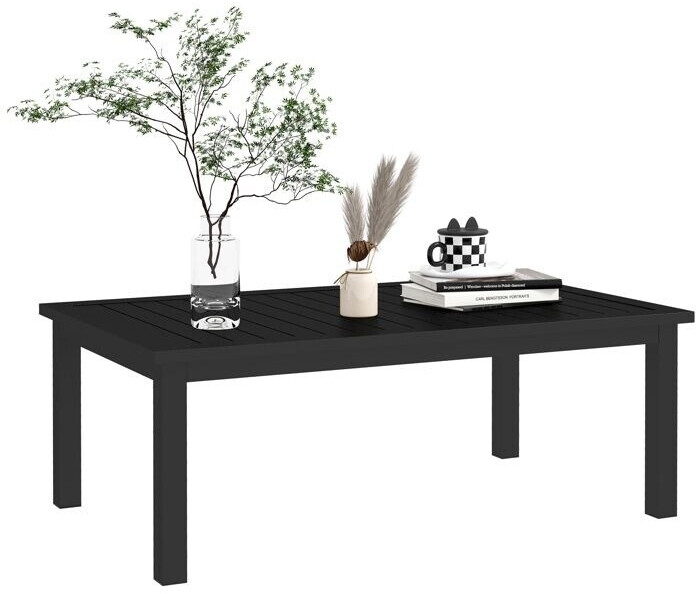 Outsunny Table basse rectangulaire à lattes en aluminium noir 100 x 60 x 37 cm