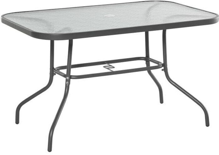 Outsunny Table de jardin rectangulaire en métal époxy et verre 120 x 80 x 70 cm