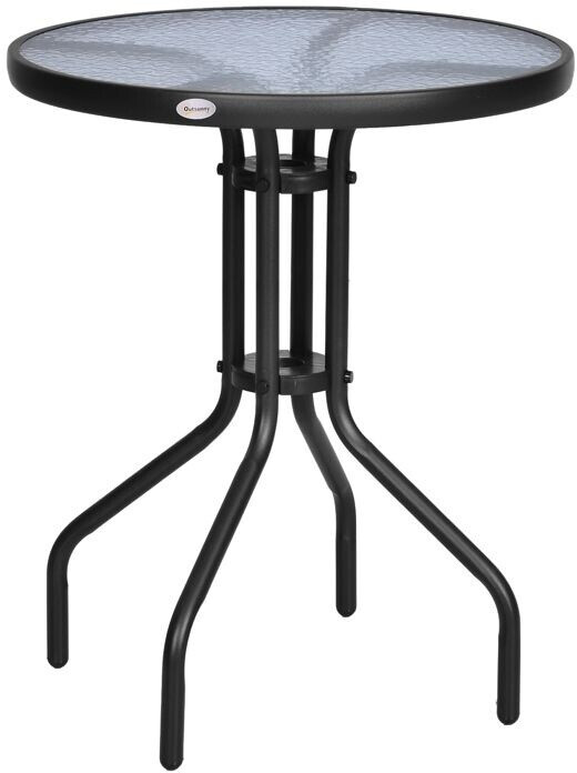 Outsunny Table de jardin bistro ronde en métal et verre trempé noir 60 cm