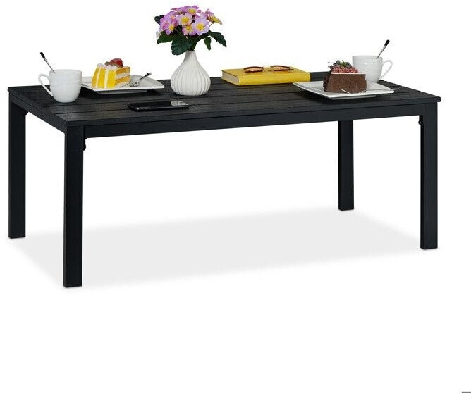 Relaxdays Table de jardin plastique bois 4 personnes 98 x 48 x 39 cm noir