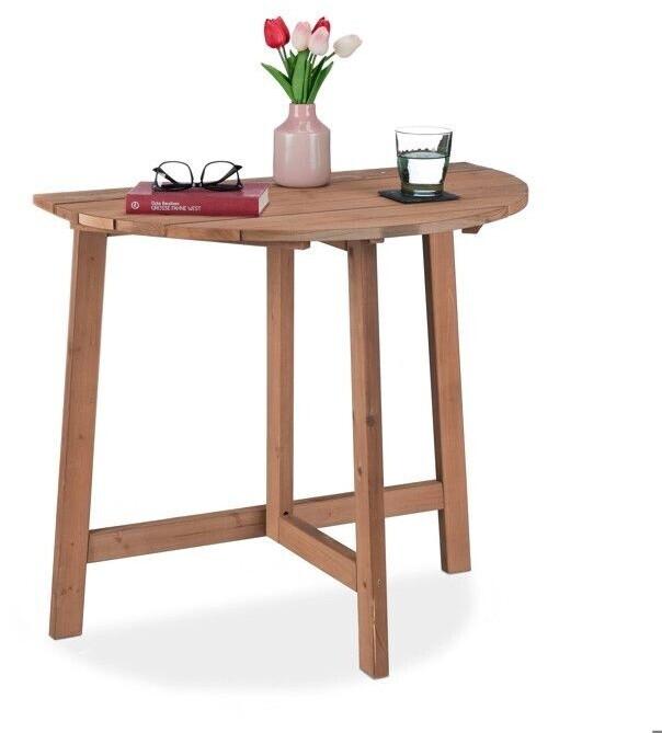 Relaxdays Table de jardin pliante bois demi-lune 74 x 80 x 50 cm marron