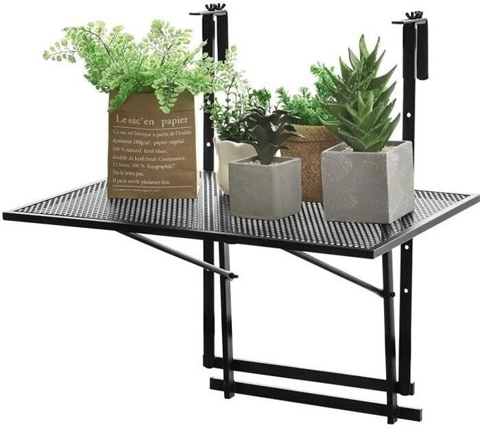 Costway Table balcon suspendue rabattable 60,5 x 48 x 61,5–82,5 cm