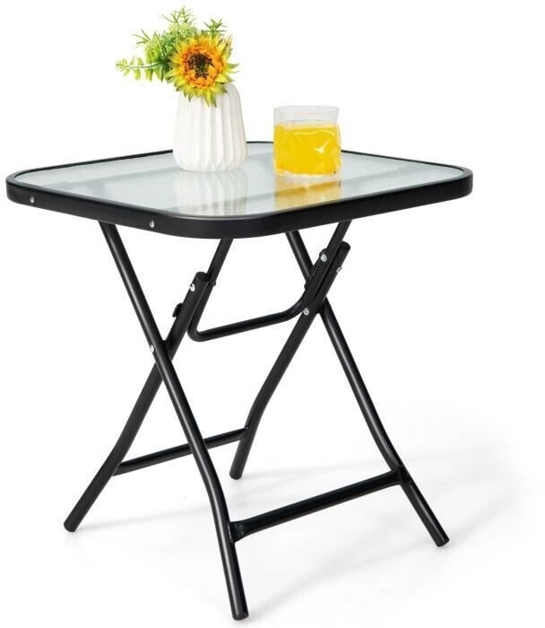 Costway Table bistro pliante 46,5 x 46,5 x 42 cm verre acier