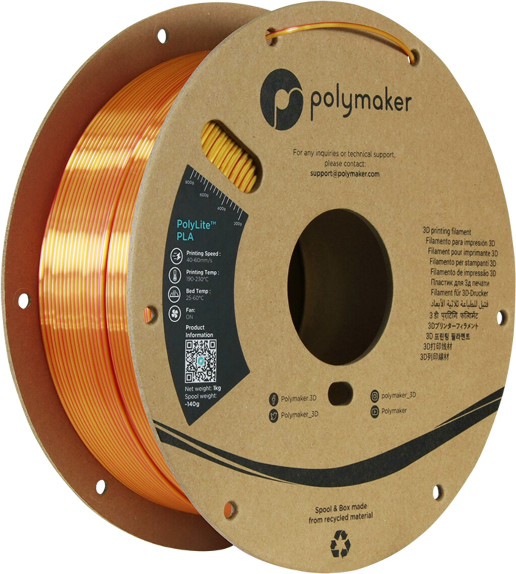 Polymaker PA03030 Dual Silk Filament PLA-Seide Mehrfarbig, Seidig glänzend 1.75mm 1000g Sunset, Gol