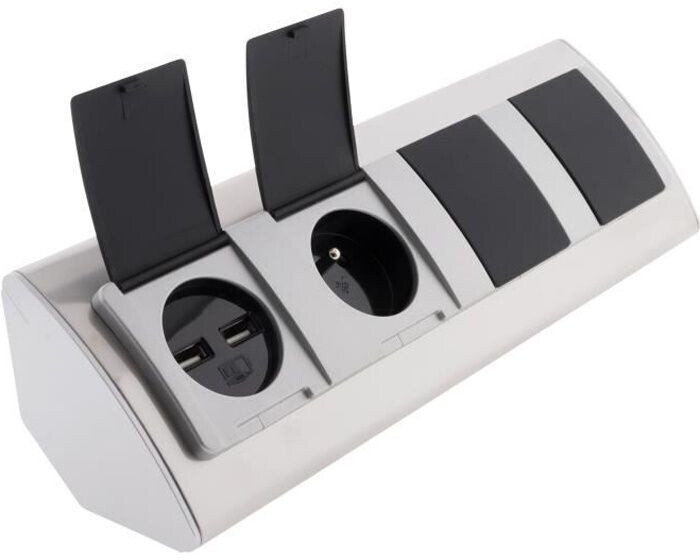 Otio Multiprise d’angle 3 prises 2 USB aluminium