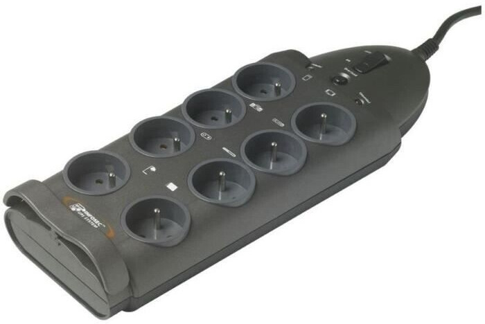 INFOSEC Bloc multiprise 8 prises parafoudre 1,8 m noir