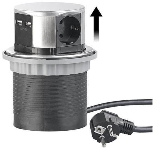 Revolt Bloc encastrable 3 prises USB inox
