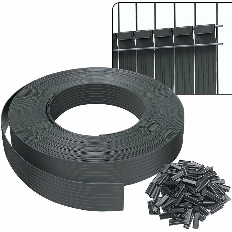 Vounot Lamelles occultantes PVC 75 m x 4.7cm avec 150 clips gris