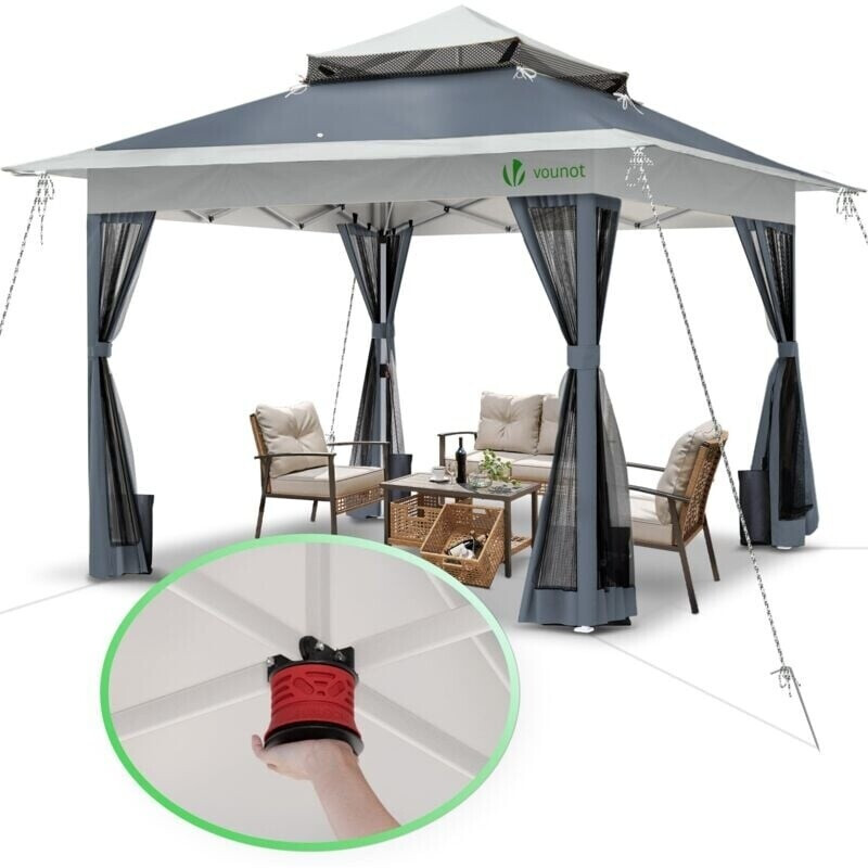 Vounot Tonnelle de jardin pliable avec moustiquaire 3.6 x 3.6 m Pop up gris