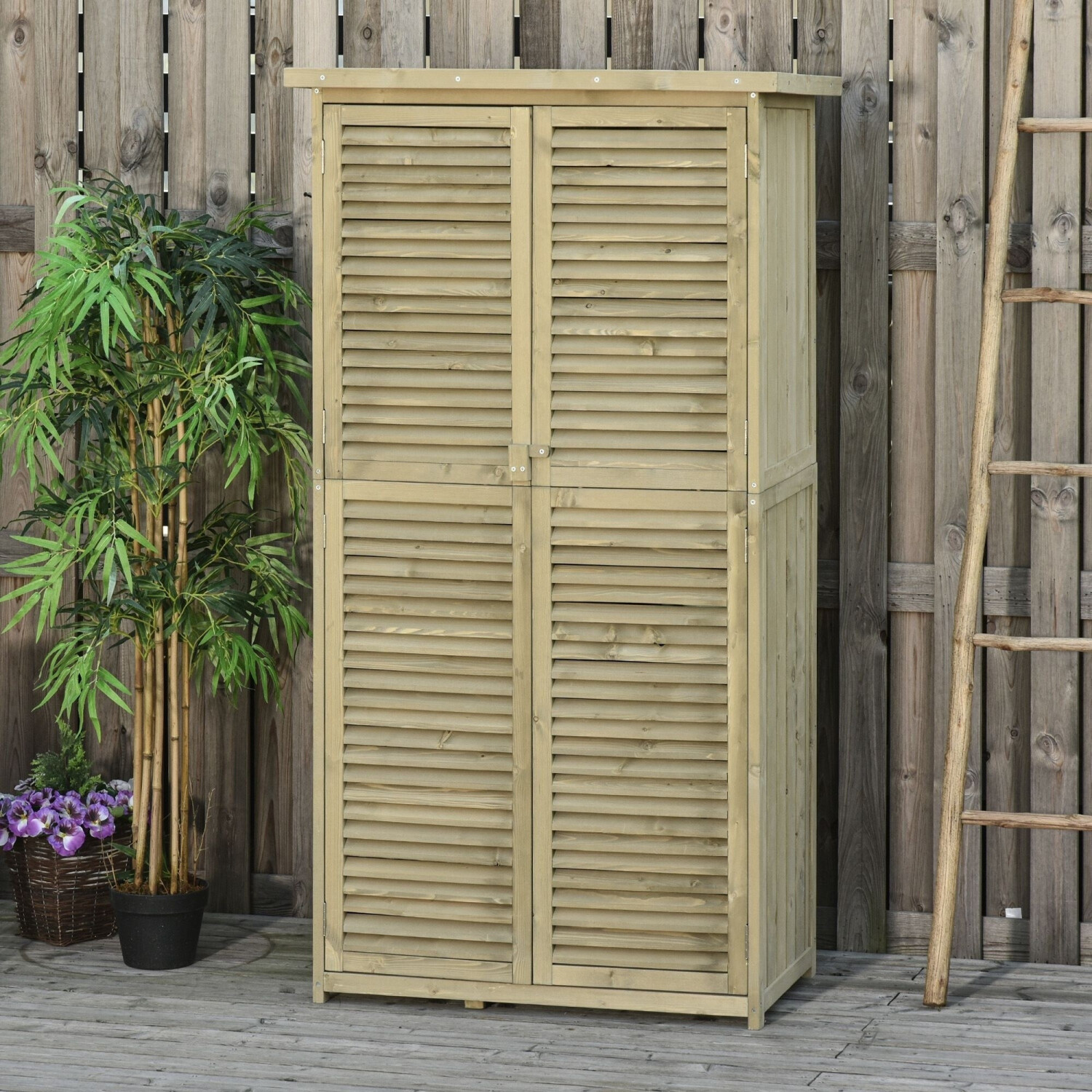 Outsunny Armoire de Jardin pour outils 87 x 46,5 x 160 cm sable