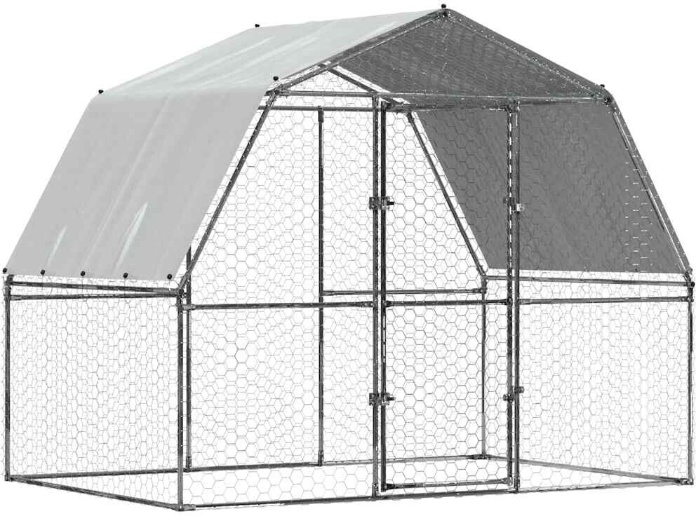 vidaXL Cage à poules avec toit et porte acier galvanisé argenté