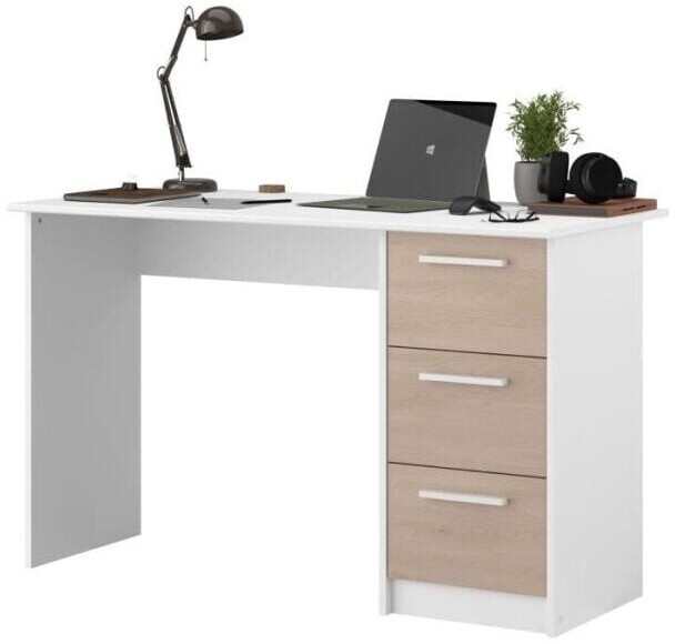 Parisot Bureau droit 3 tiroirs 121,4 x 55 x 74,5 cm décor chêne & blanc