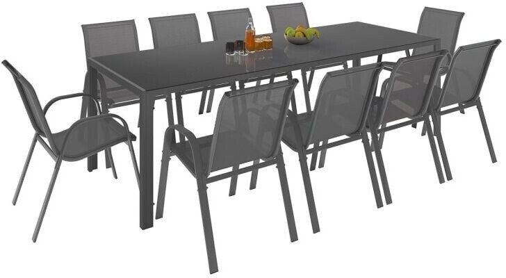 IDMarket Madrid Salon de jardin table 240 cm et 10 chaises plateau gris/anthracite
