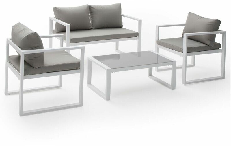 Happy Garden Ibiza Salon de jardin 4 places tissu gris/aluminium blanc