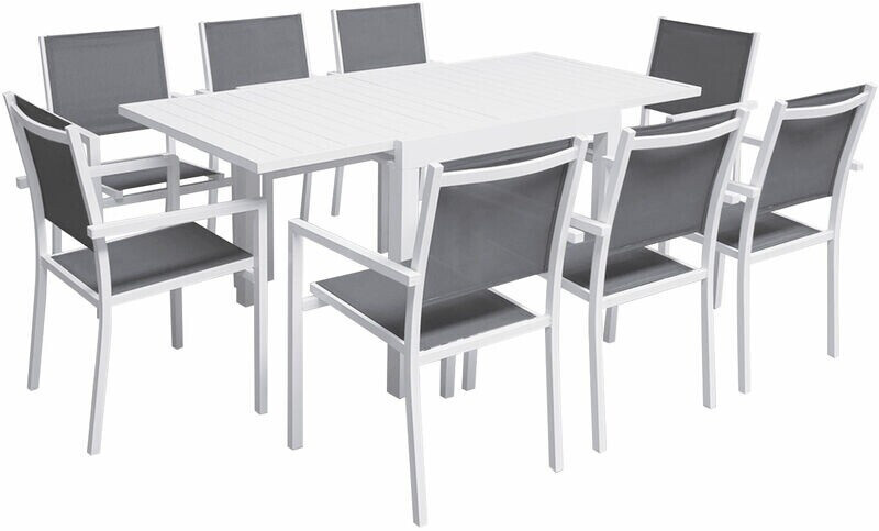 Happy Garden Venezia Salon de jardin extensible 90-180 cm 8 places textilène/aluminium gris/blanc