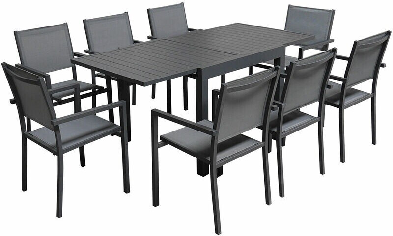 Happy Garden Venezia Salon de jardin extensible 90-180 cm 8 places textilène/aluminium gris/anthracite