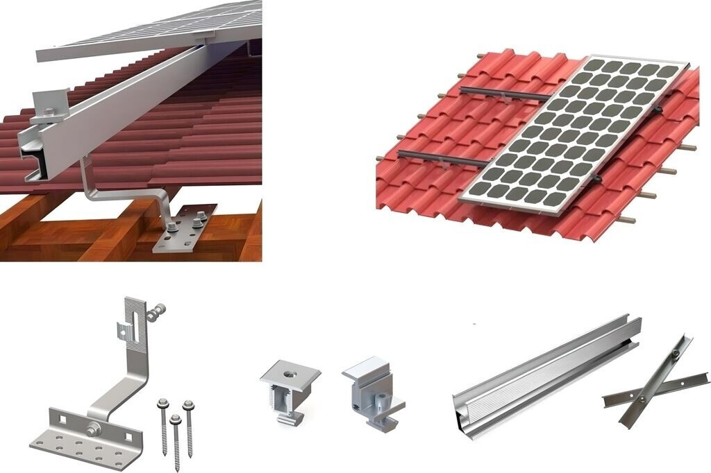 TZIPower on tiled roof Balcony power station Bracket for 7 solar panels on tiled roof