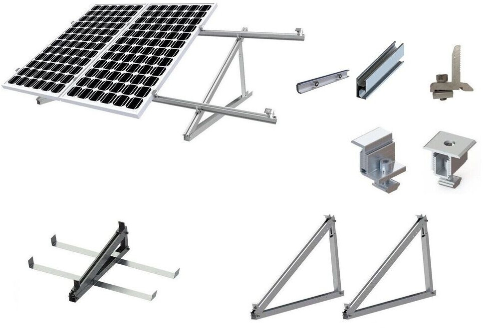 TZIPower Balcony power plant elevation complete set for 9 solar panels on flat roof 10-40°