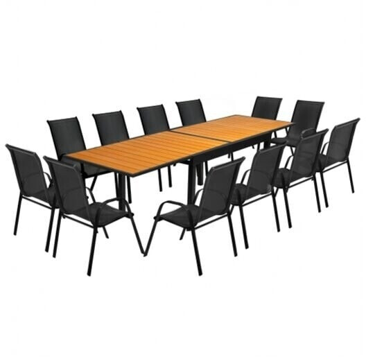 IDMarket Poly Salon de jardin extensible 135-270 cm et 12 chaises aspect bois/noir