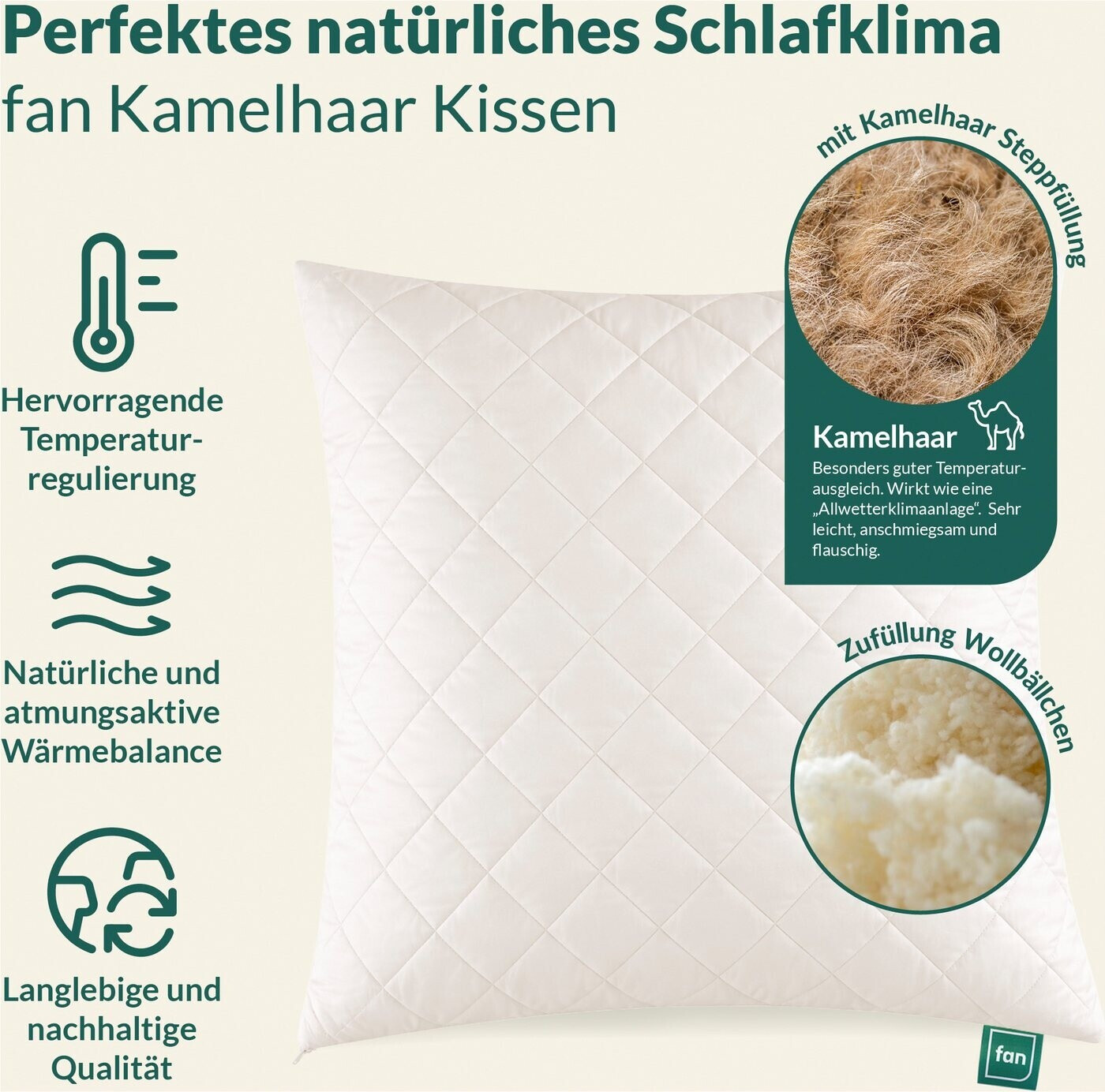 Frankenstolz Naturfaserkissen Kamelhaar 80x80cm ab 47,99 € (Oktober 2026)