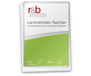 r&b Laminierfolien A6 (111 x 154 mm), 2 x 100 mic, glänzend, Beutelware (100 Stück)