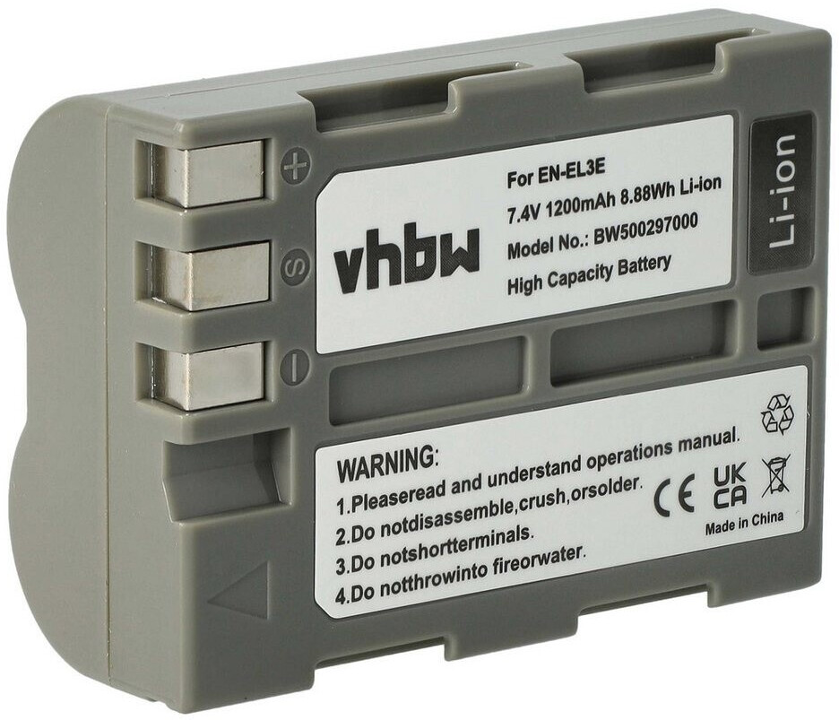 Vhbw Batteria Compatibile Nikon EN-EL3e | 1200mAh 7,2V Li-Ion | Per D300, D200, D700, D90