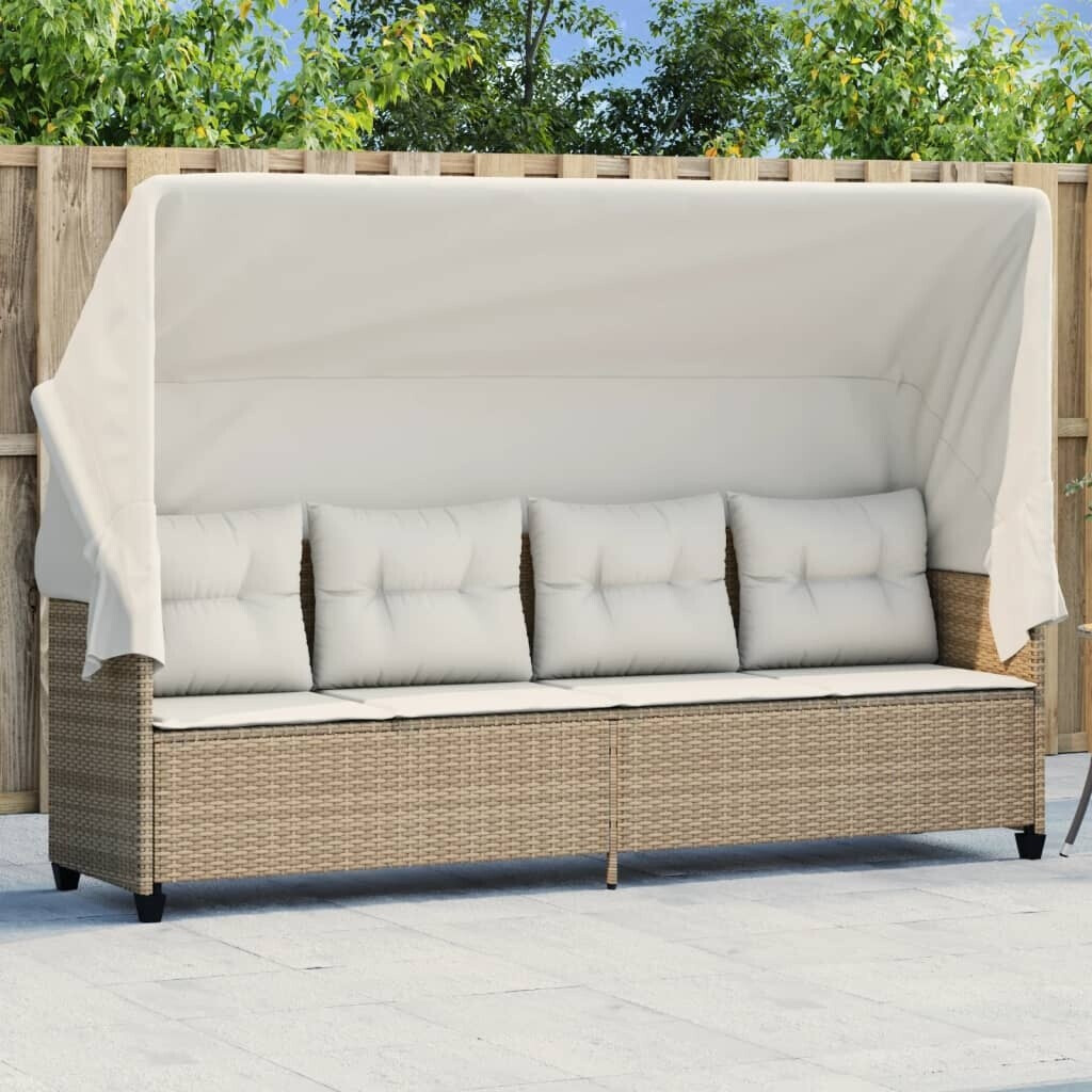 vidaXL Sonnenliege mit Kissen Braun Poly Rattan