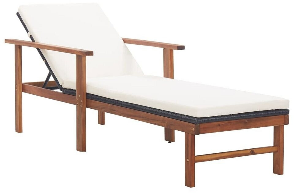 furnicato Sonnenliege mit Auflage Poly-Rattan Akazie Massivholz Schwarz