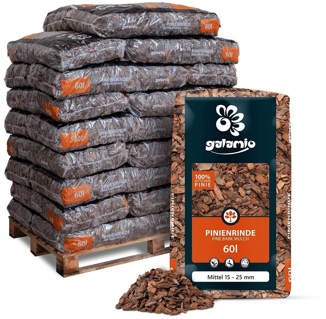 Galamio Rindenmulch Pinie Mittel 15 25 mm 26 x 60 l ab 358,85