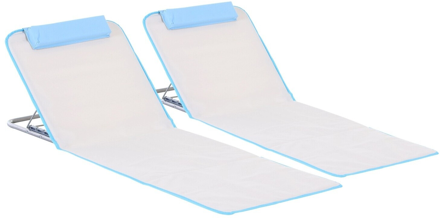 Outsunny 2er Set Strandmatte 134x48cm Faltbare Sonnenmatte mit Verstellbarer Rückenlehne Tragetasche für Garten Strand Terrasse Camping Beige (DE84B-455BG)