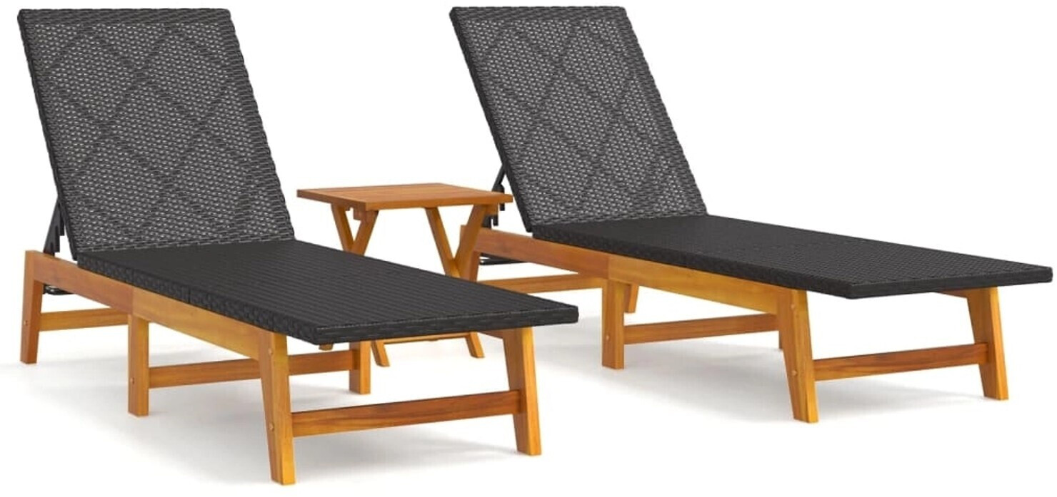 vidaXL 3-Tlg. Garten-Lounge-Set Poly Rattan & Massivholz Akazie | Modell: 2x sun lounger +table | Polster enthalten: Nein (9839.3154402)