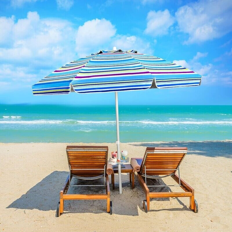 AKTIVE Parasol De Plage 220 Cm Coupe-Vent – Toit Ventilé UV50 Rayures Marines + Sac De Transport – Protection Solaire Ultime Pour La Plage